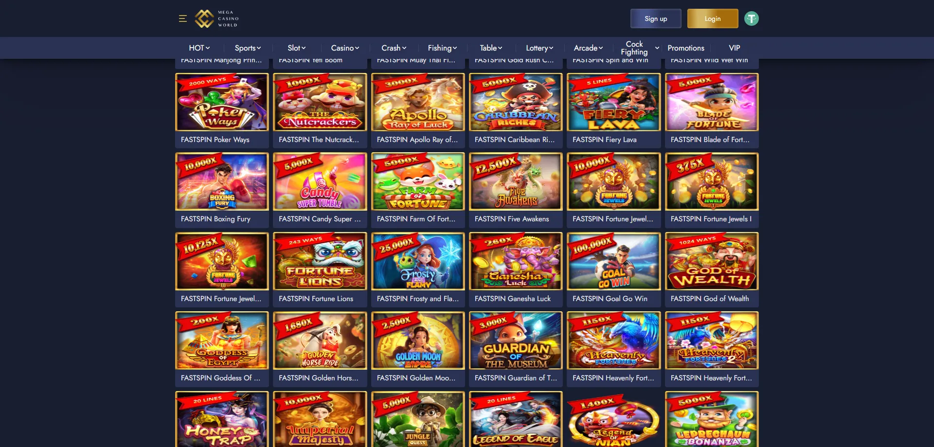 MCW Mega Casino slot games and live casino lobby 2026